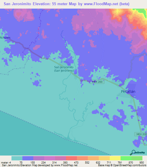 San Jeronimito,Mexico Elevation Map