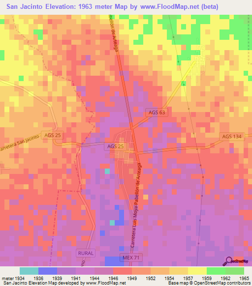 San Jacinto,Mexico Elevation Map