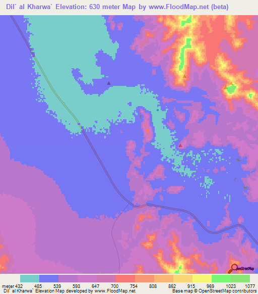 Dil` al Kharwa`,Saudi Arabia Elevation Map