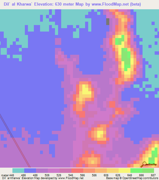 Dil` al Kharwa`,Saudi Arabia Elevation Map