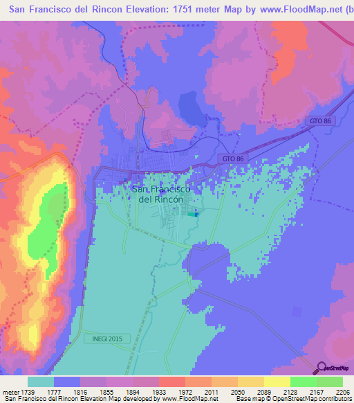 San Francisco del Rincon,Mexico Elevation Map