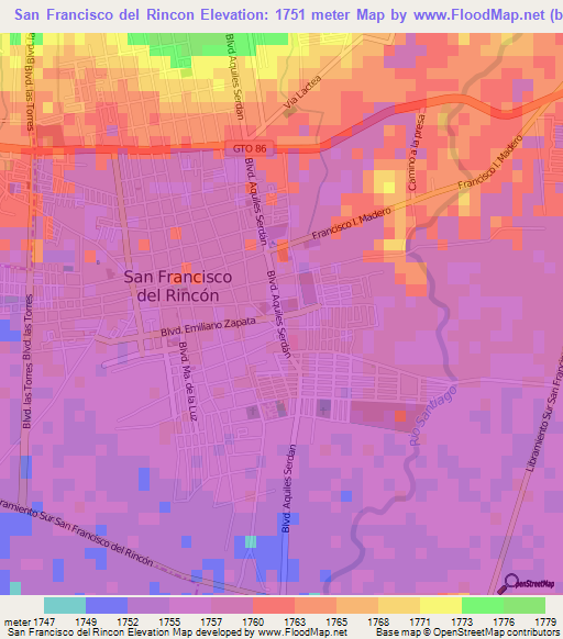 San Francisco del Rincon,Mexico Elevation Map