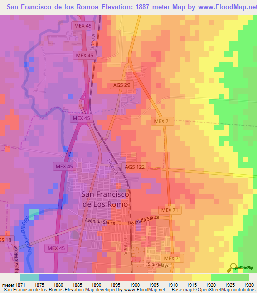 San Francisco de los Romos,Mexico Elevation Map