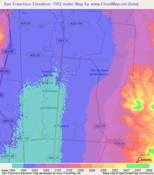 San Francisco,Mexico Elevation Map