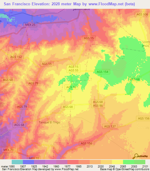 San Francisco,Mexico Elevation Map