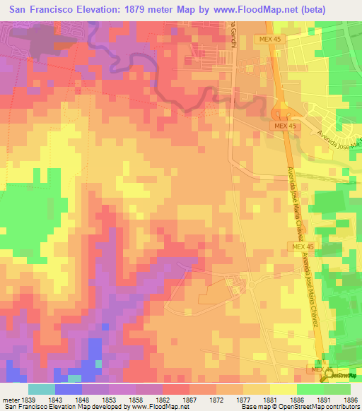 San Francisco,Mexico Elevation Map