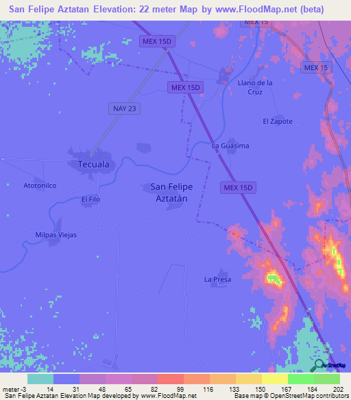 San Felipe Aztatan,Mexico Elevation Map