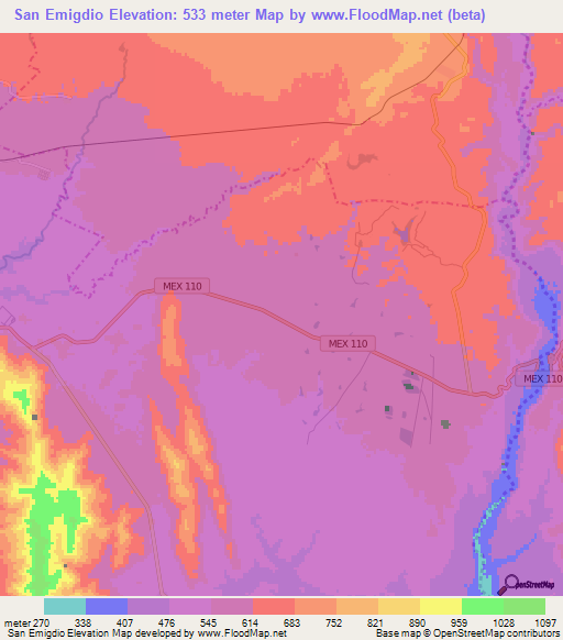 San Emigdio,Mexico Elevation Map