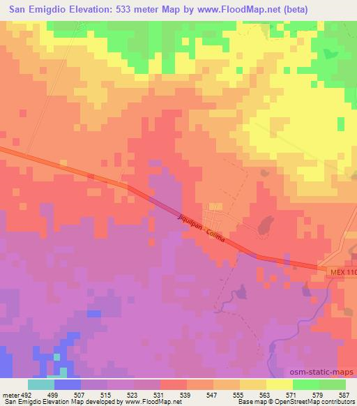 San Emigdio,Mexico Elevation Map