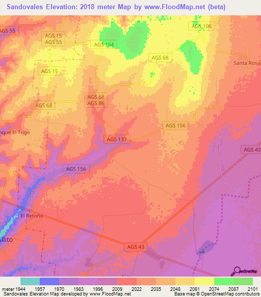 Sandovales,Mexico Elevation Map