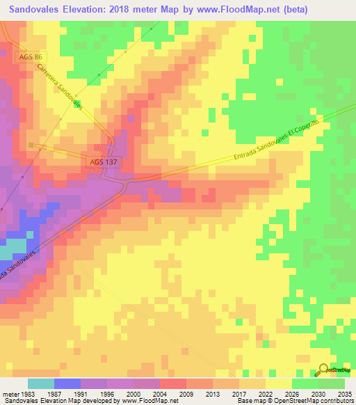 Sandovales,Mexico Elevation Map