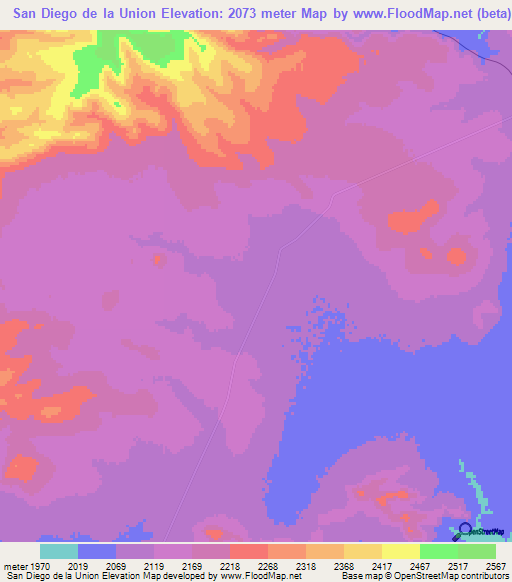 San Diego de la Union,Mexico Elevation Map