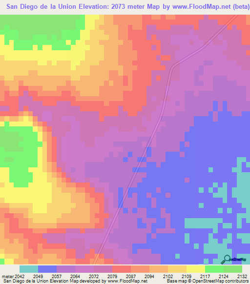 San Diego de la Union,Mexico Elevation Map