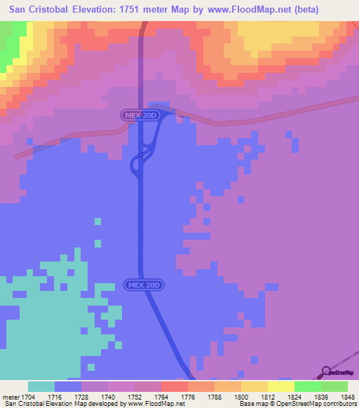 San Cristobal,Mexico Elevation Map