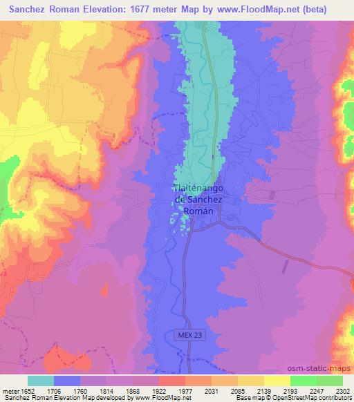 Sanchez Roman,Mexico Elevation Map