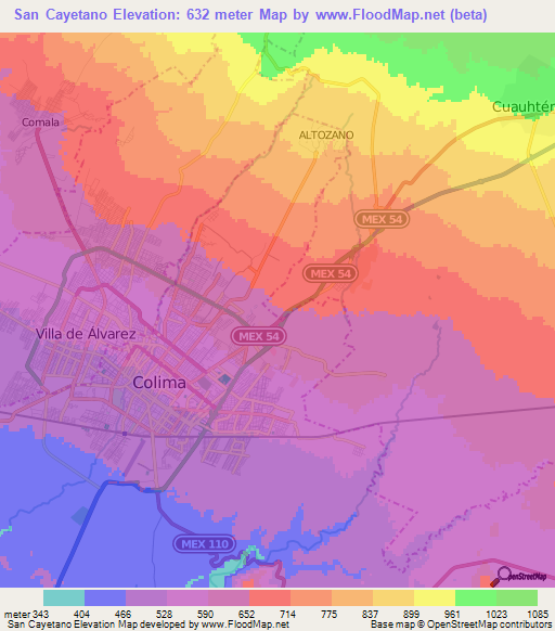 San Cayetano,Mexico Elevation Map