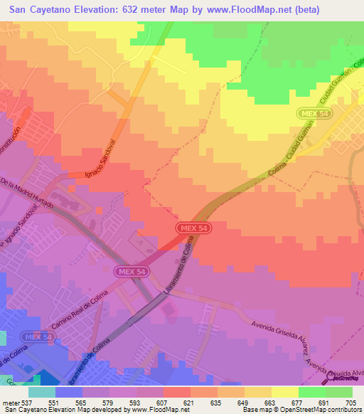 San Cayetano,Mexico Elevation Map