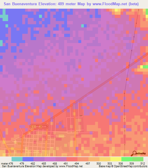 San Buenaventura,Mexico Elevation Map