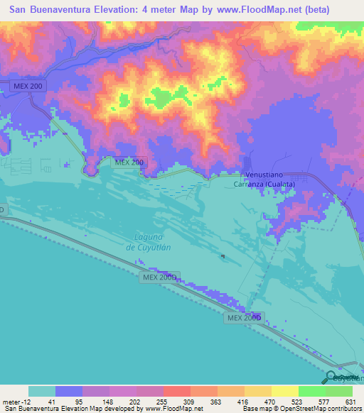 San Buenaventura,Mexico Elevation Map