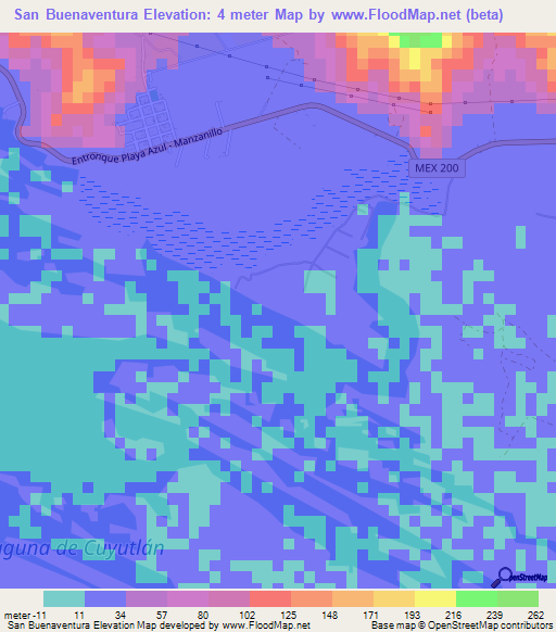 San Buenaventura,Mexico Elevation Map