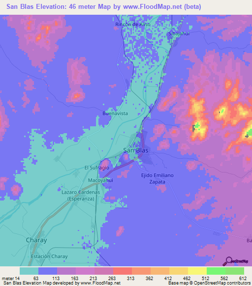 San Blas,Mexico Elevation Map