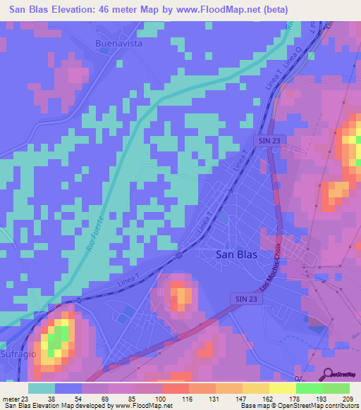 San Blas,Mexico Elevation Map