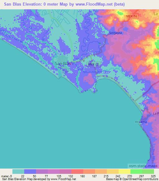 San Blas,Mexico Elevation Map