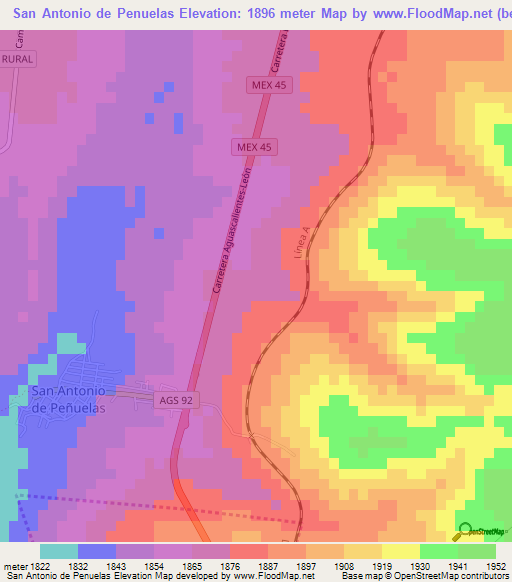 San Antonio de Penuelas,Mexico Elevation Map