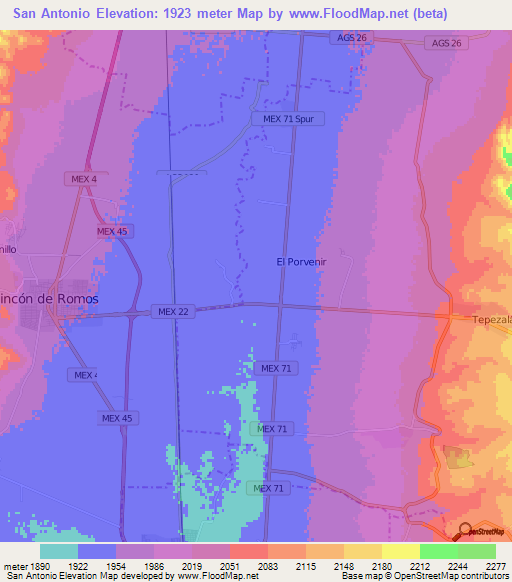 San Antonio,Mexico Elevation Map