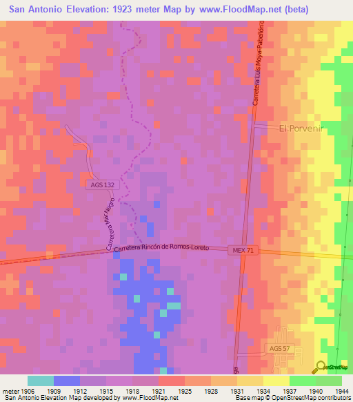 San Antonio,Mexico Elevation Map