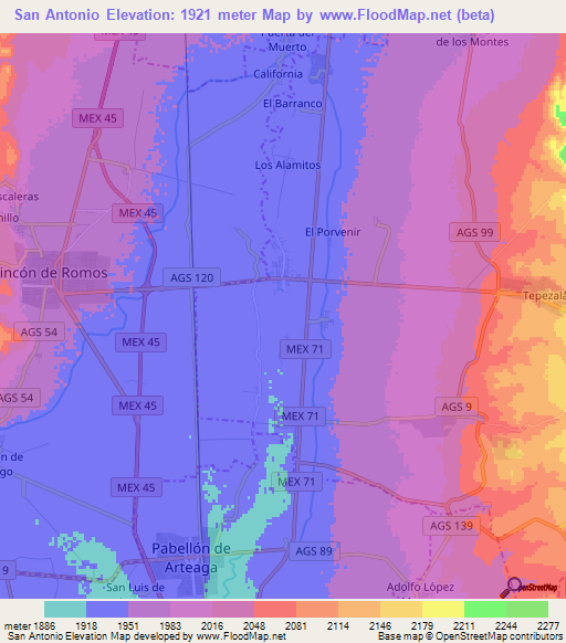 San Antonio,Mexico Elevation Map