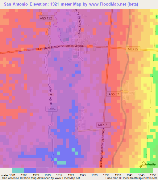 San Antonio,Mexico Elevation Map