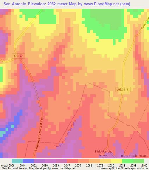 San Antonio,Mexico Elevation Map