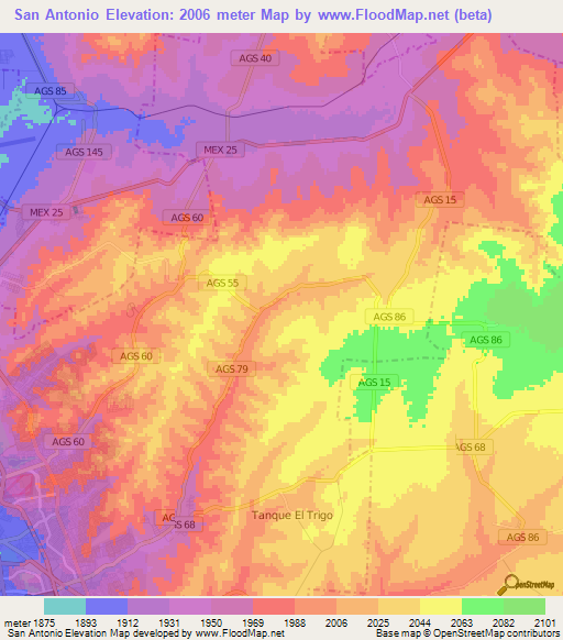 San Antonio,Mexico Elevation Map