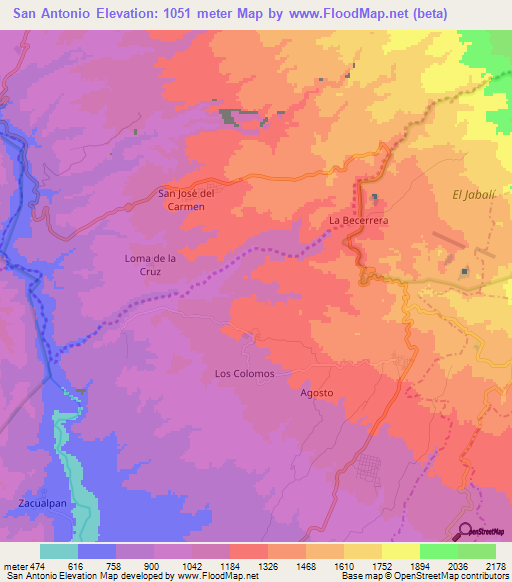 San Antonio,Mexico Elevation Map