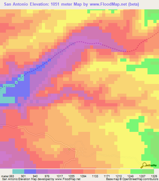 San Antonio,Mexico Elevation Map