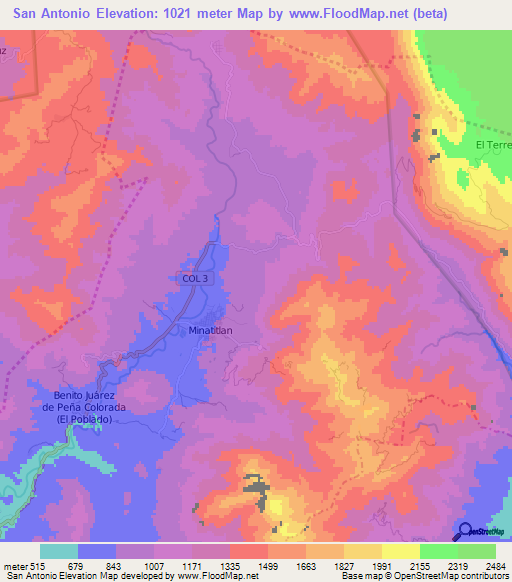 San Antonio,Mexico Elevation Map