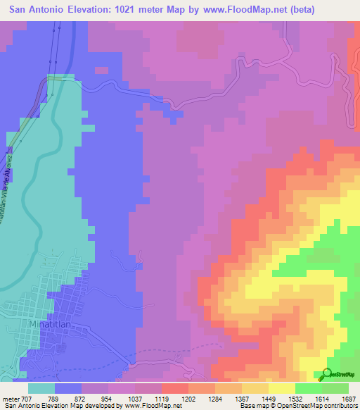 San Antonio,Mexico Elevation Map