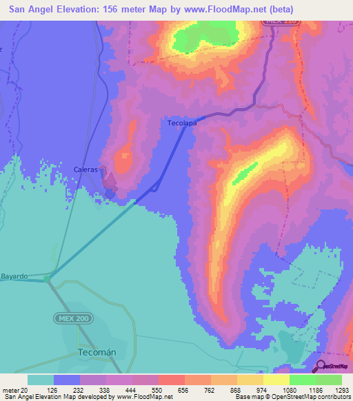 San Angel,Mexico Elevation Map