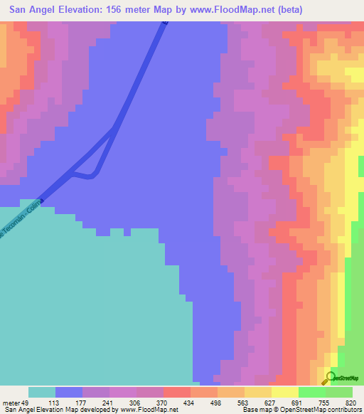 San Angel,Mexico Elevation Map