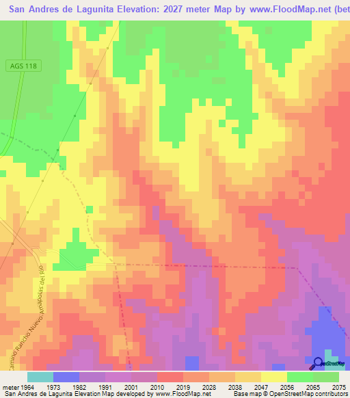 San Andres de Lagunita,Mexico Elevation Map