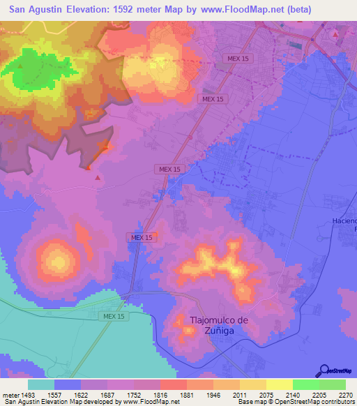 San Agustin,Mexico Elevation Map