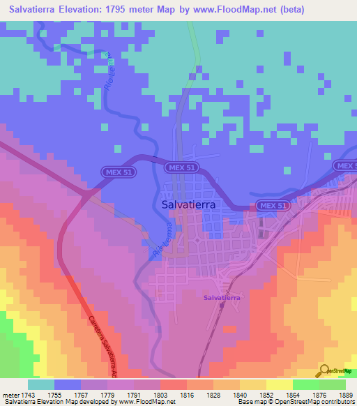 Salvatierra,Mexico Elevation Map