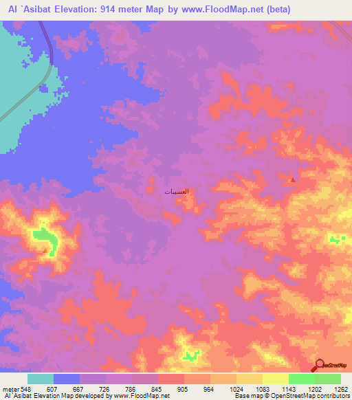 Al `Asibat,Saudi Arabia Elevation Map