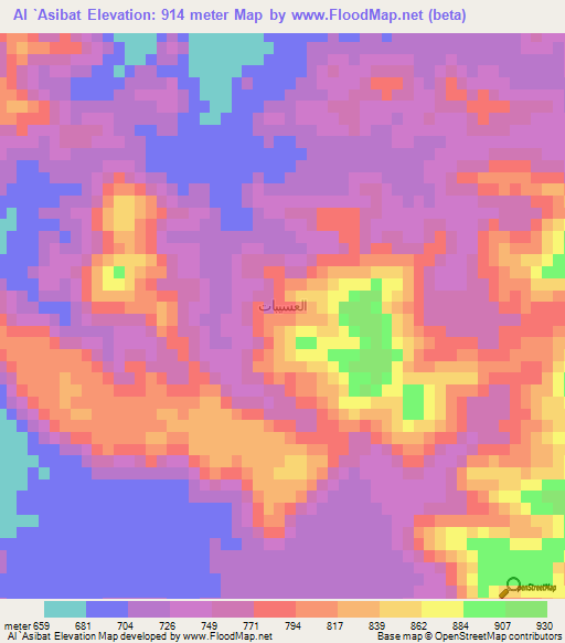 Al `Asibat,Saudi Arabia Elevation Map