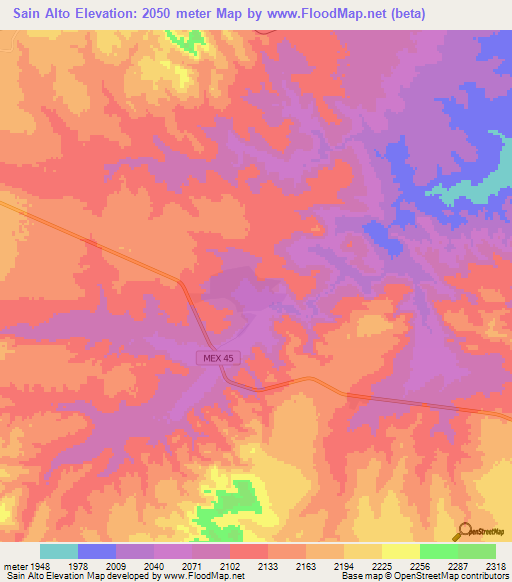 Sain Alto,Mexico Elevation Map