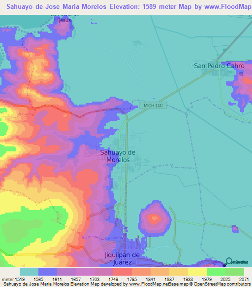 Sahuayo de Jose Maria Morelos,Mexico Elevation Map