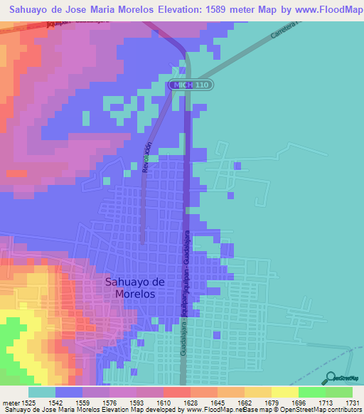 Sahuayo de Jose Maria Morelos,Mexico Elevation Map