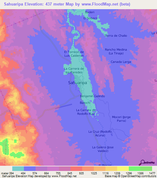 Sahuaripa,Mexico Elevation Map