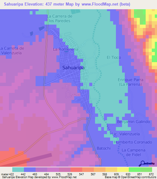 Sahuaripa,Mexico Elevation Map